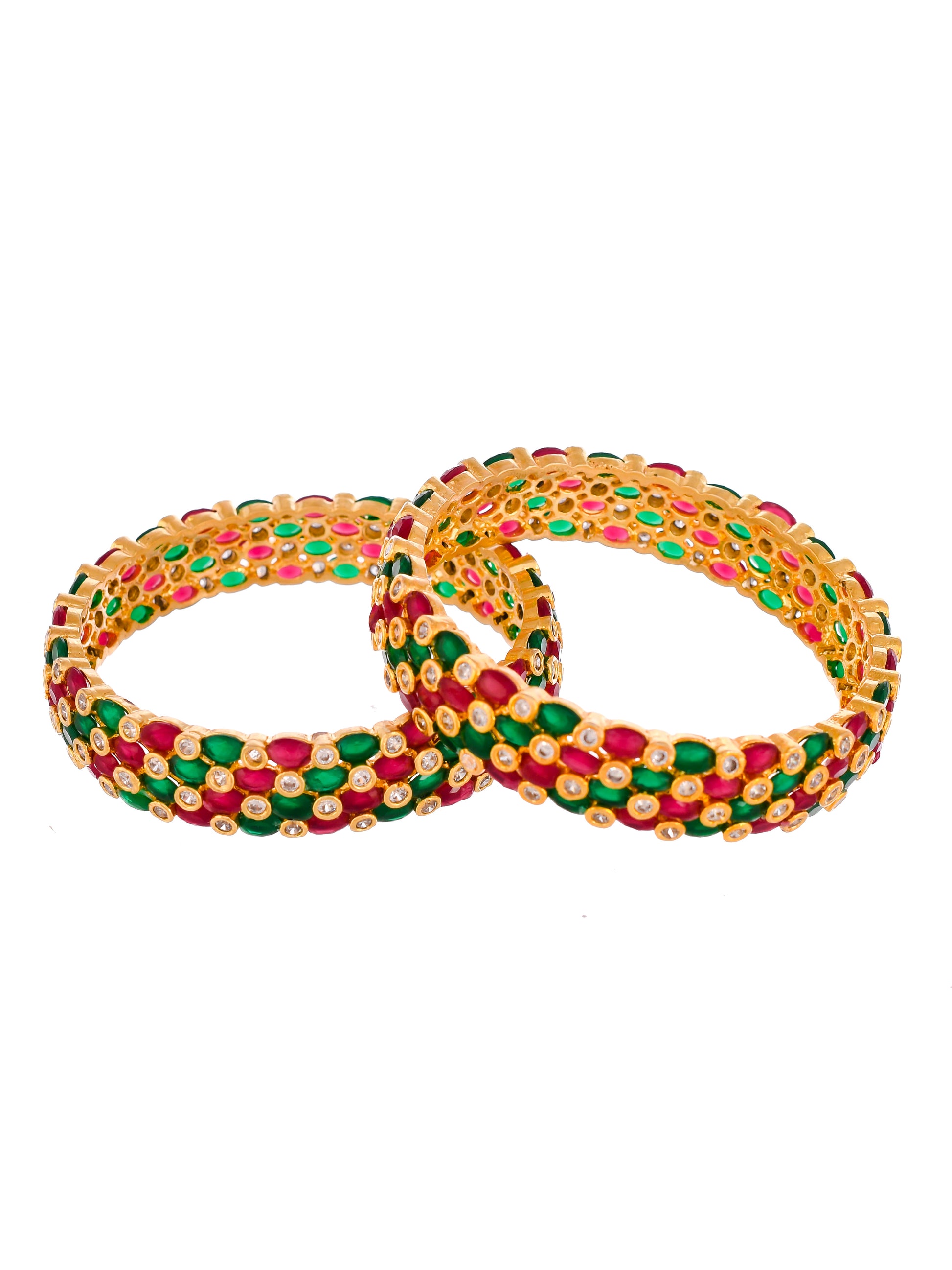 Set Of 2 Gold Plated Multi Stone Studded Handcrafted Bangles
