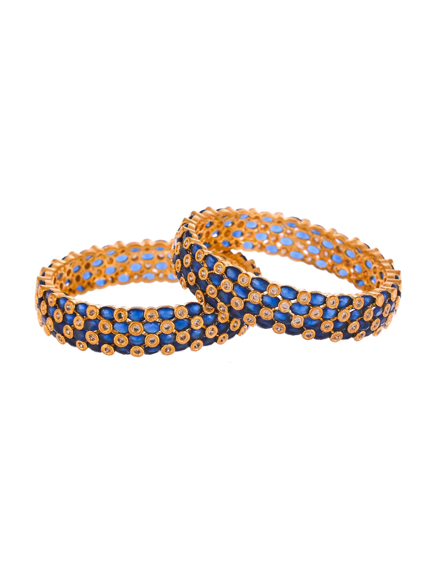 Set Of 2 Gold Plated Blue Stone Studded Handcrafted Bangles