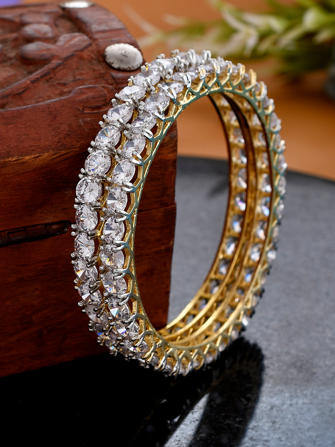 Set of 2 Gold Plated American Diamond Bangles for Women Online