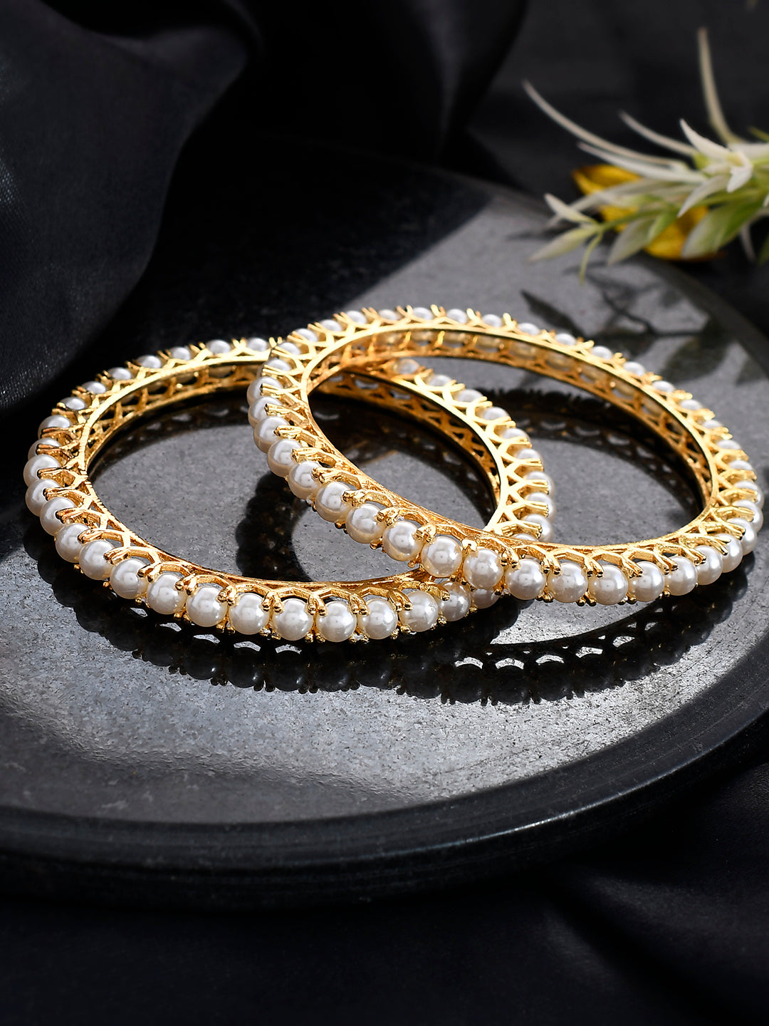 Set of 2 Gold Plated Pearl Handcrafted Bangles for Women Online
