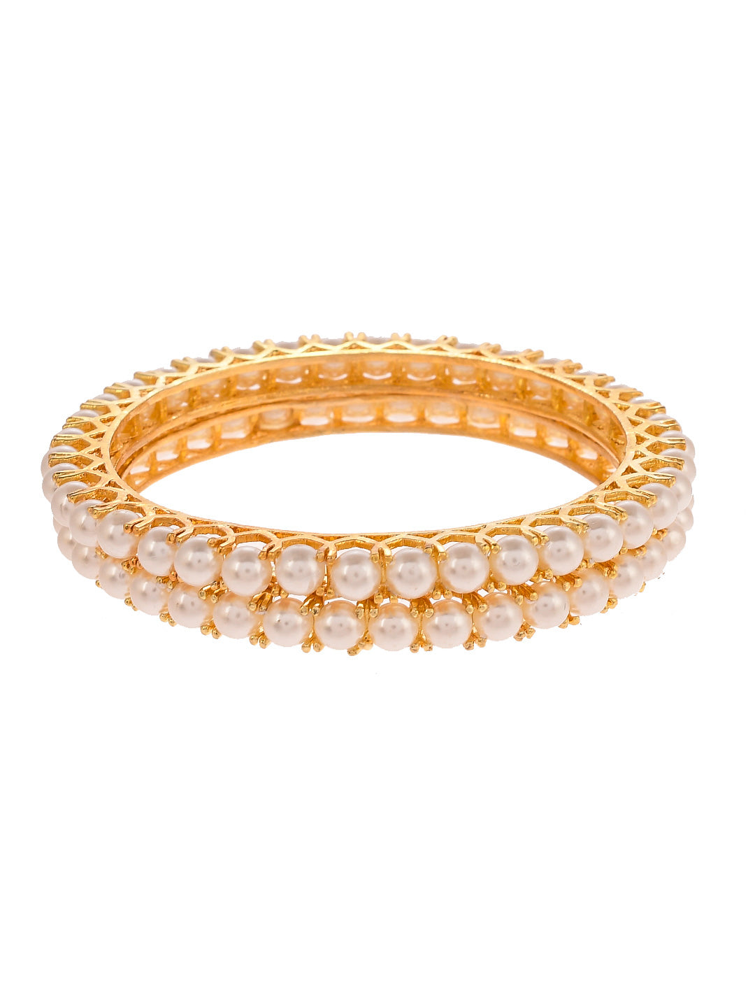 Set Of 2 Gold Plated Pearl Studded Handcrafted Bangles