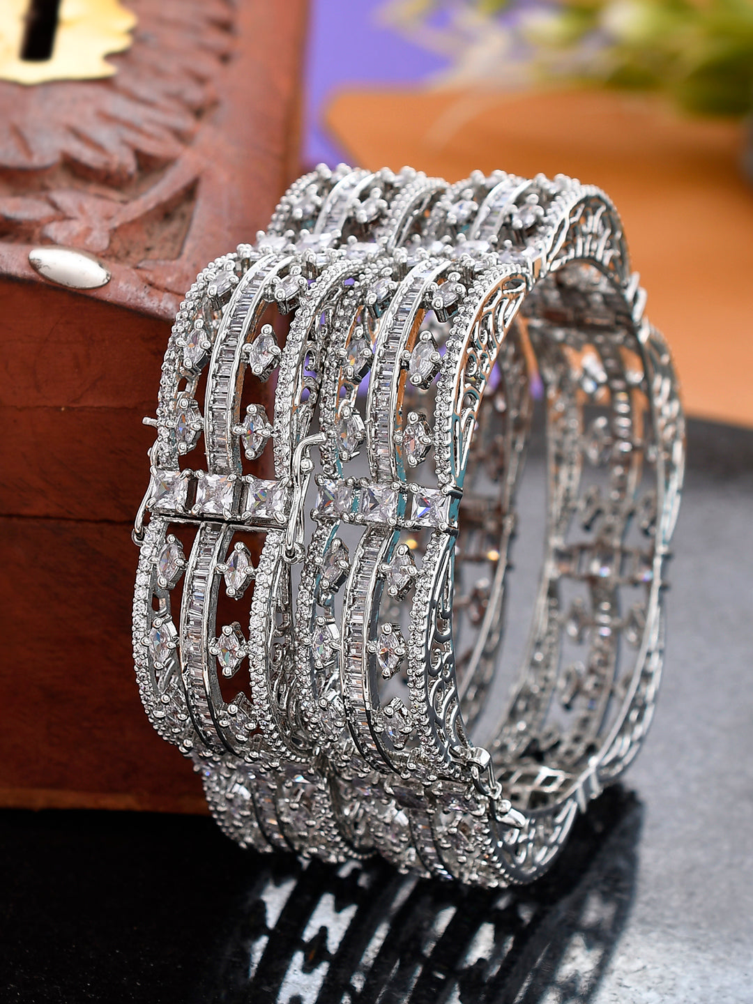 Silver Plated Set of 2 American Diamond Bangles