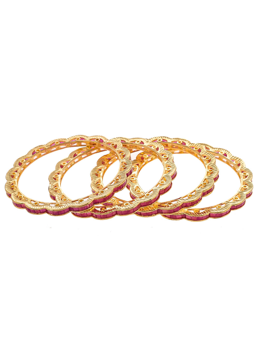 Set Of 4 Gold Plated Ad Studded Handcrafted Bangles