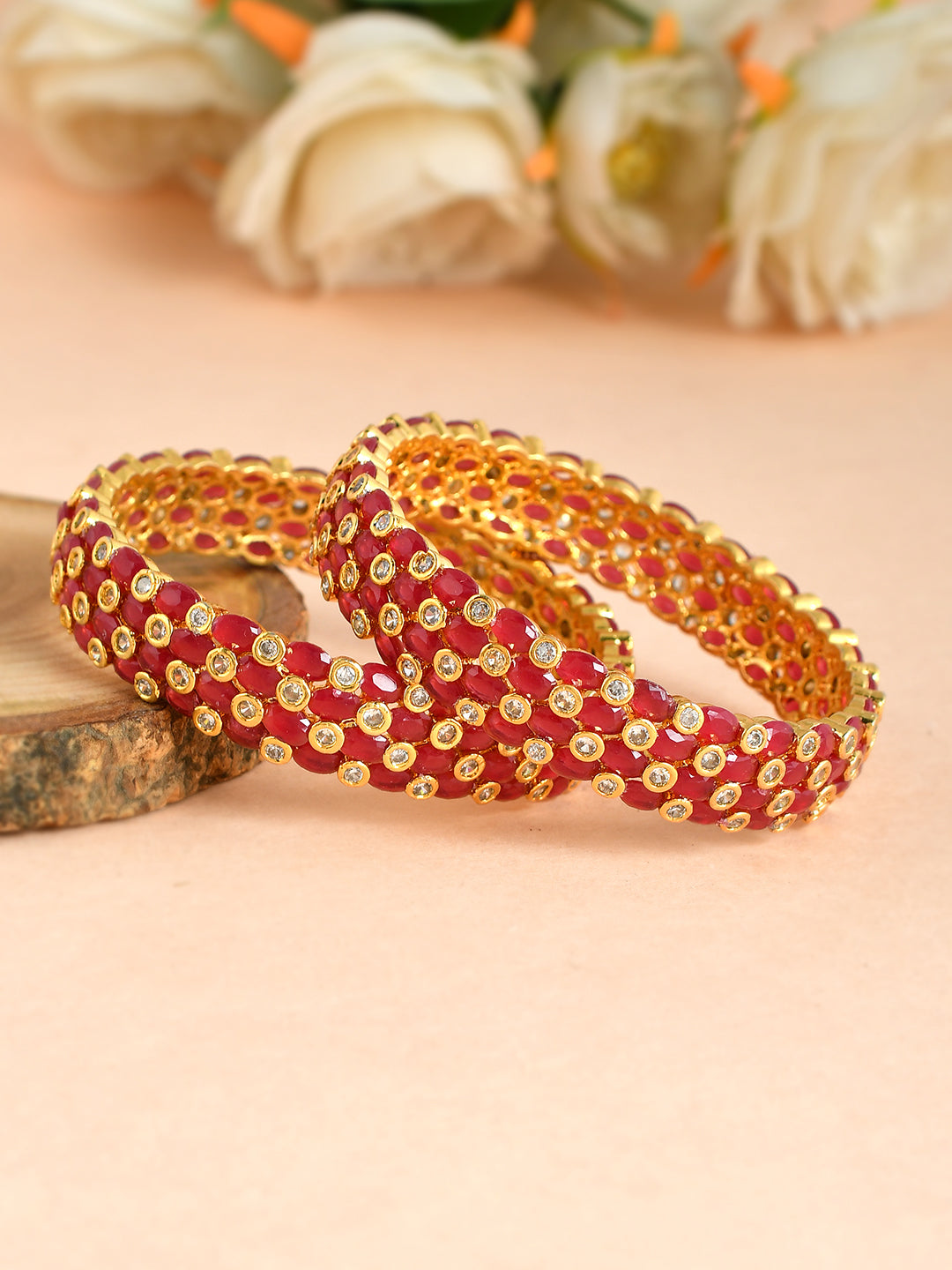 Gold Plated Faux Ruby Bangle Set for Wedding Online