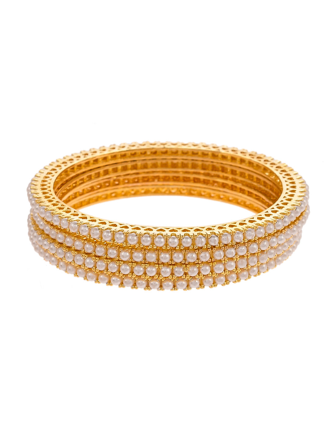 Set Of 4 Gold Plated Pearl Studded Handcrafted Bangles