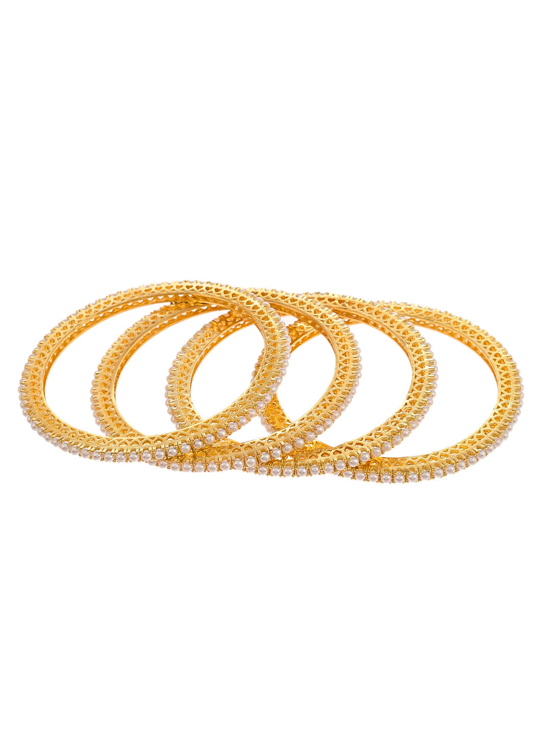 Set Of 4 Gold Plated Pearl Studded Handcrafted Bangles