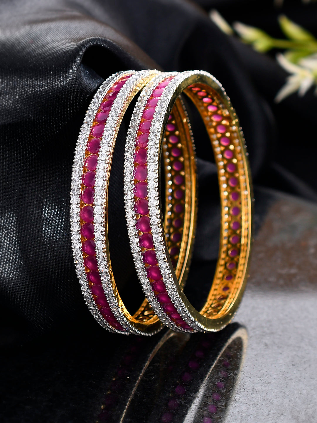 Set of 2 Gold Plated American Diamond Handcrafated Bangles for Women Online