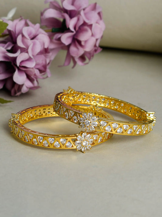Set of 2 Gold Plated Handmade Ad Classic Bangles for Women Online