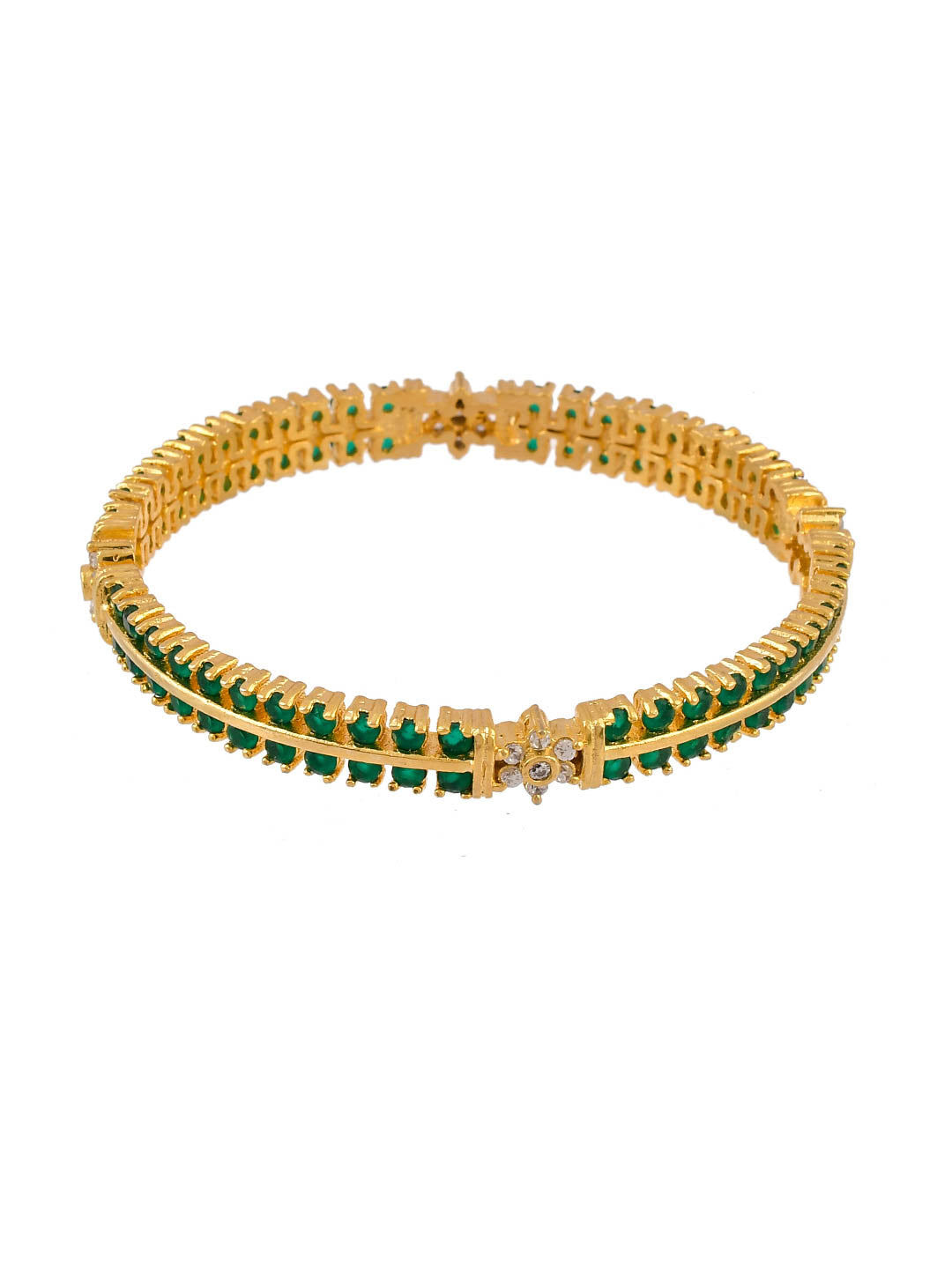 Gold Plated Green American Diamond Brifdal Kangan Bangles