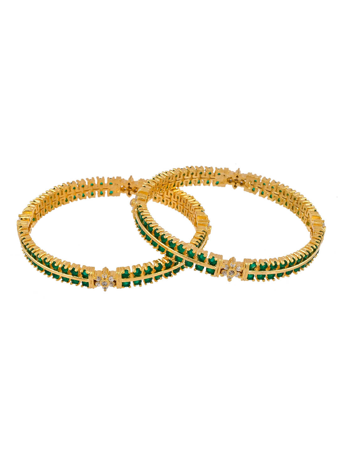 Gold Plated Green American Diamond Brifdal Kangan Bangles