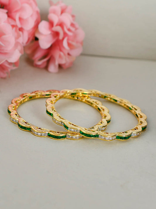 Gold Plated Green Ad Bridal Gokhroo Bangles for Women Online