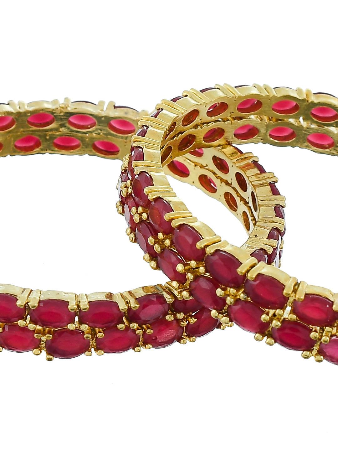 Set Of Four Gold Plated Red American Diamond Studded Handmade Ethnic Bangle For Women