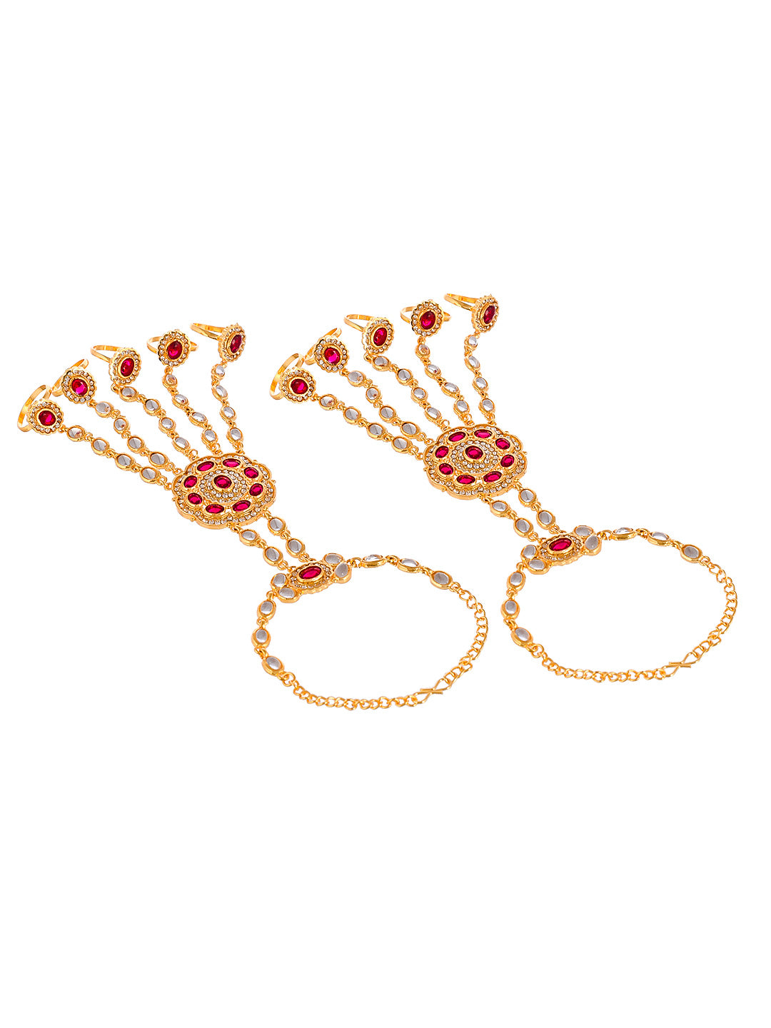 Set of 2 Gold Toned & Red Stone Hathphool Bracelets