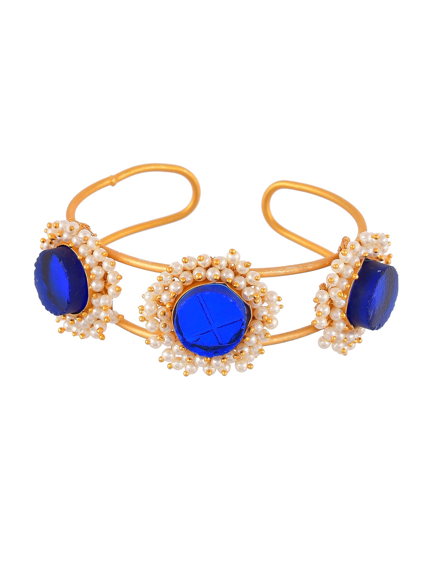 Blue Stone Kada Pearl Gold Plated Bracelet