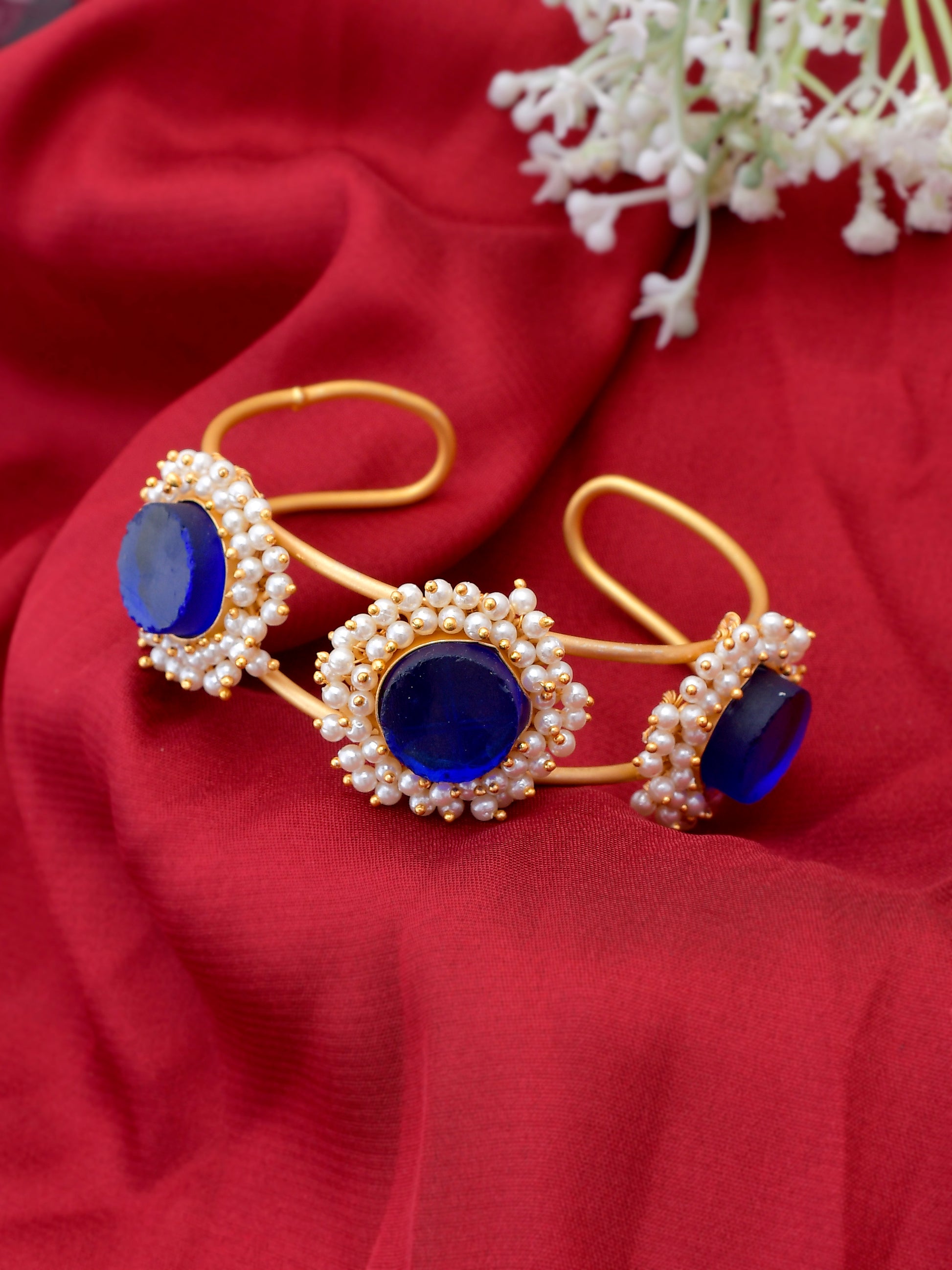 Blue Stone Kada Pearl Gold Plated Bracelets for Women Online