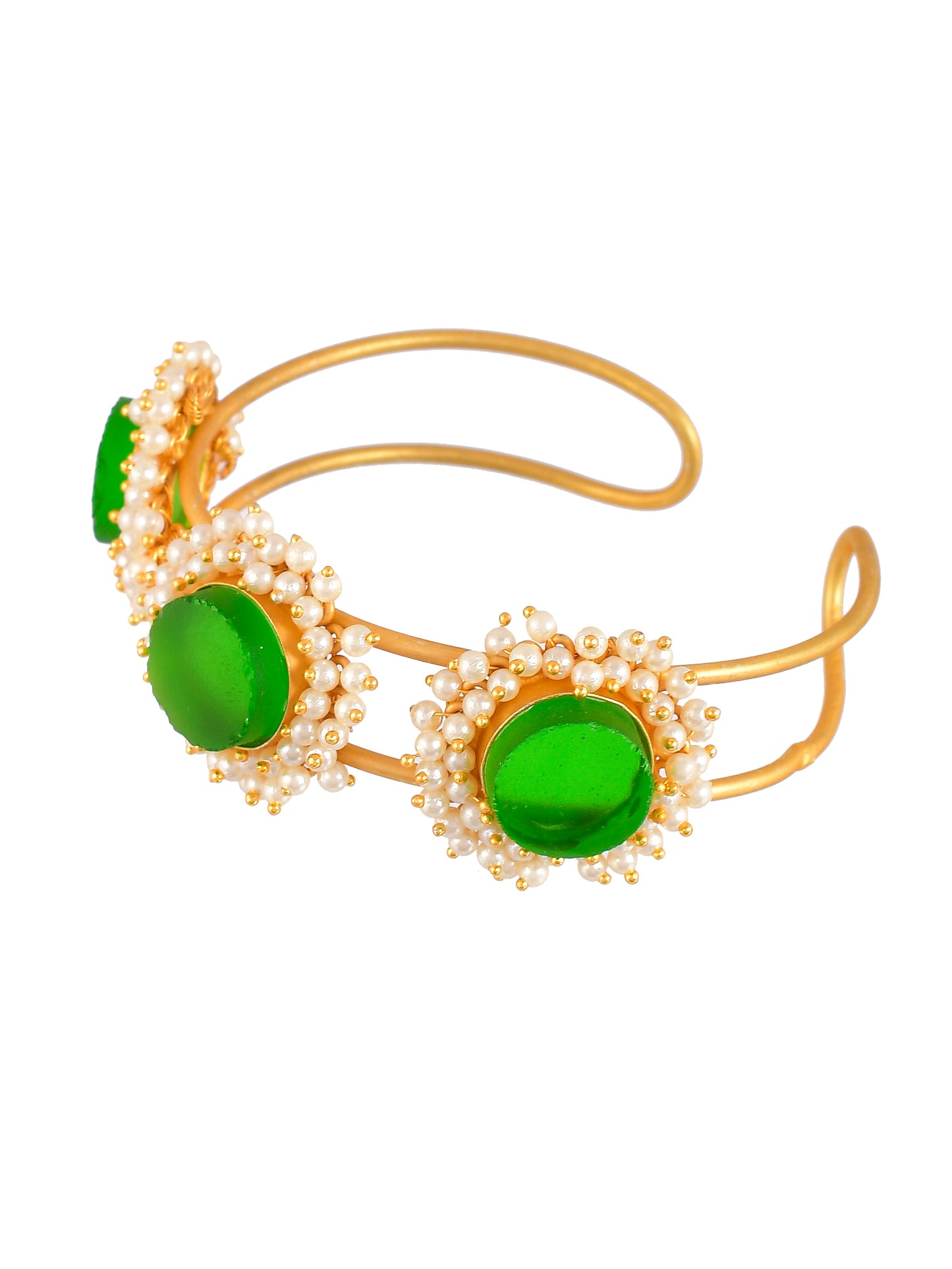 Green Stone Kada Gold Plated Pearl Bracelet