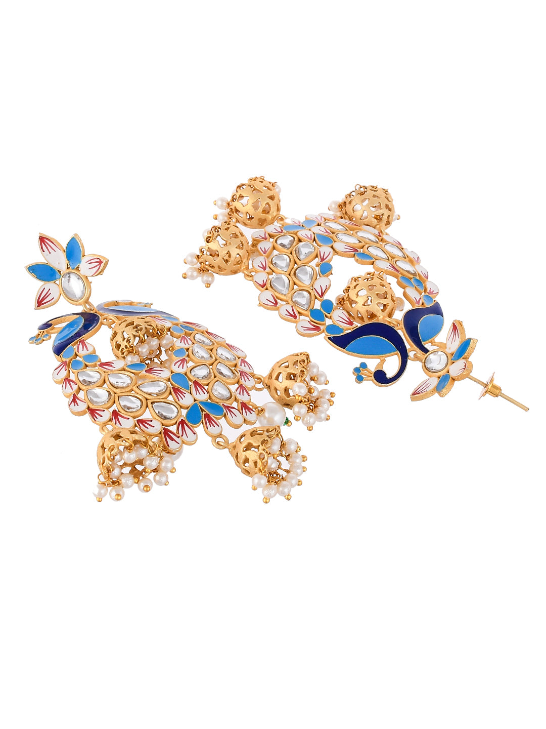 Gold Plated Traditional Blue Meenakari Kundan Pearl Jhumka Earrings