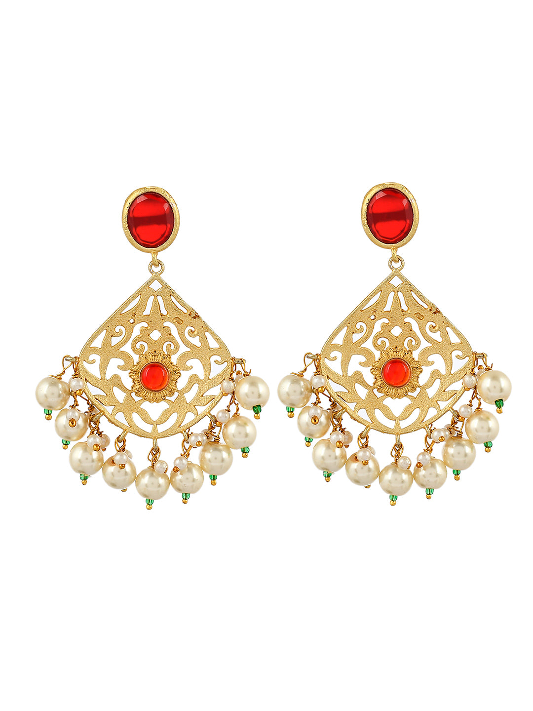 Red Gold Filigree Pankhi Traditional Drop Earrings