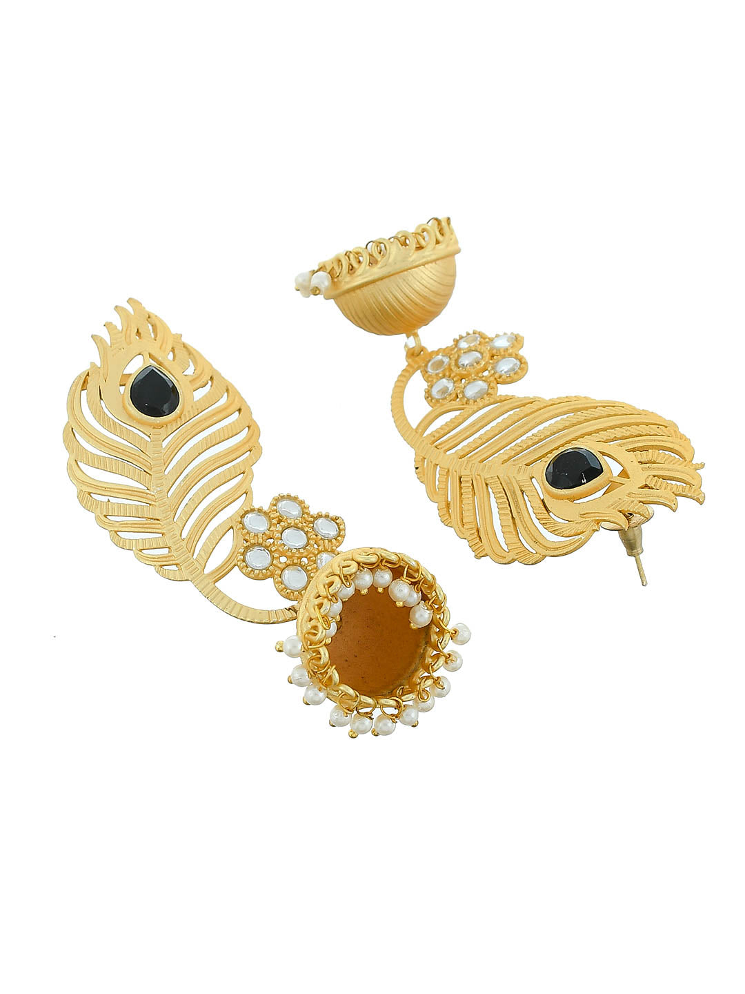 Peacock Feather Golden Jhumki Earrings