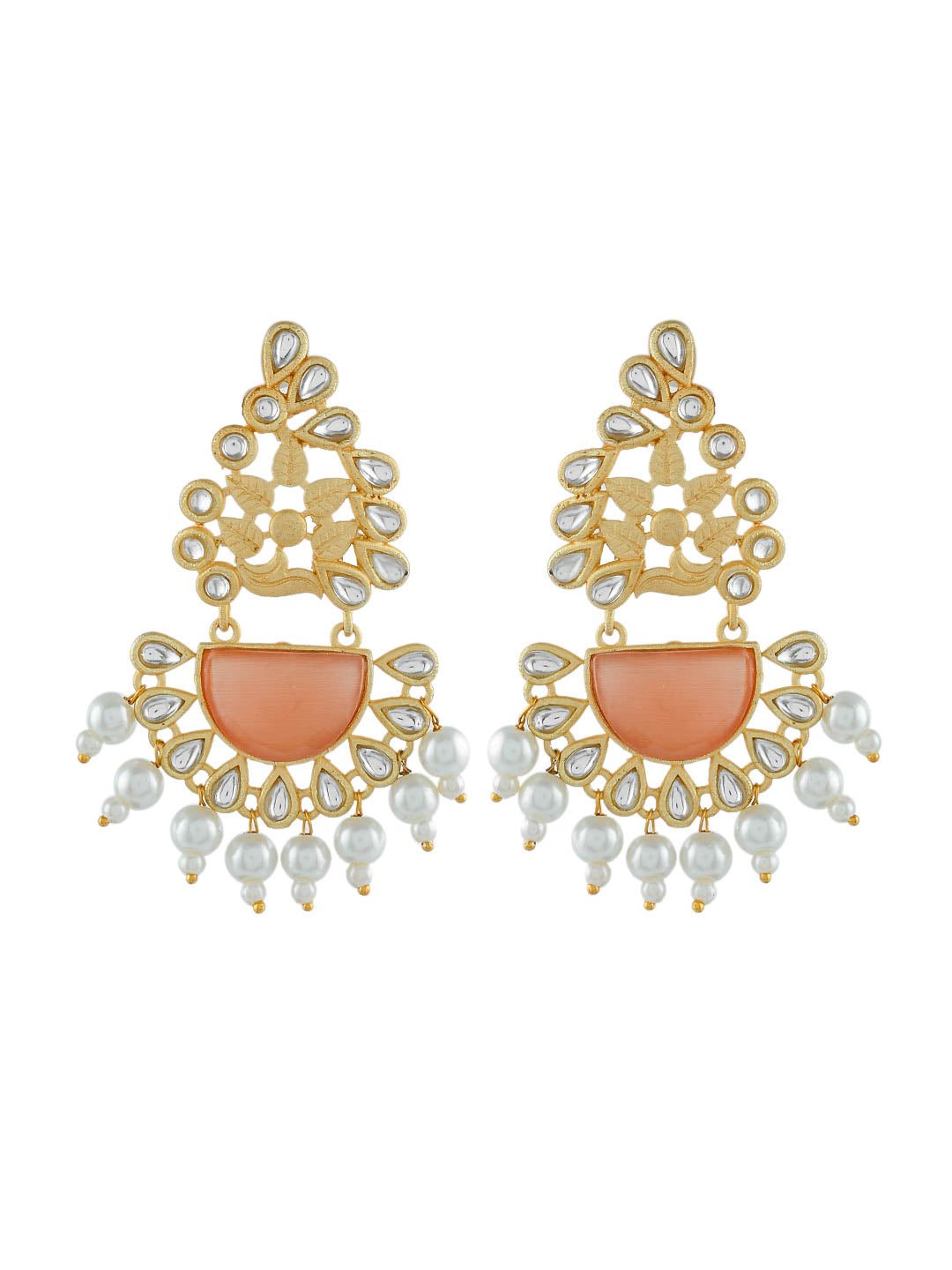 Traditional Ethnic Golden Orange Pearl Chandbali Earrings