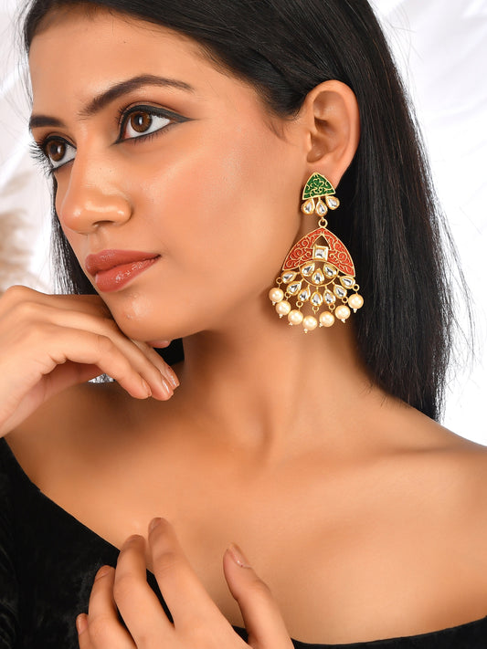 Traditional Kundan Minakari Pearl Chandbali Earrings for Women Online