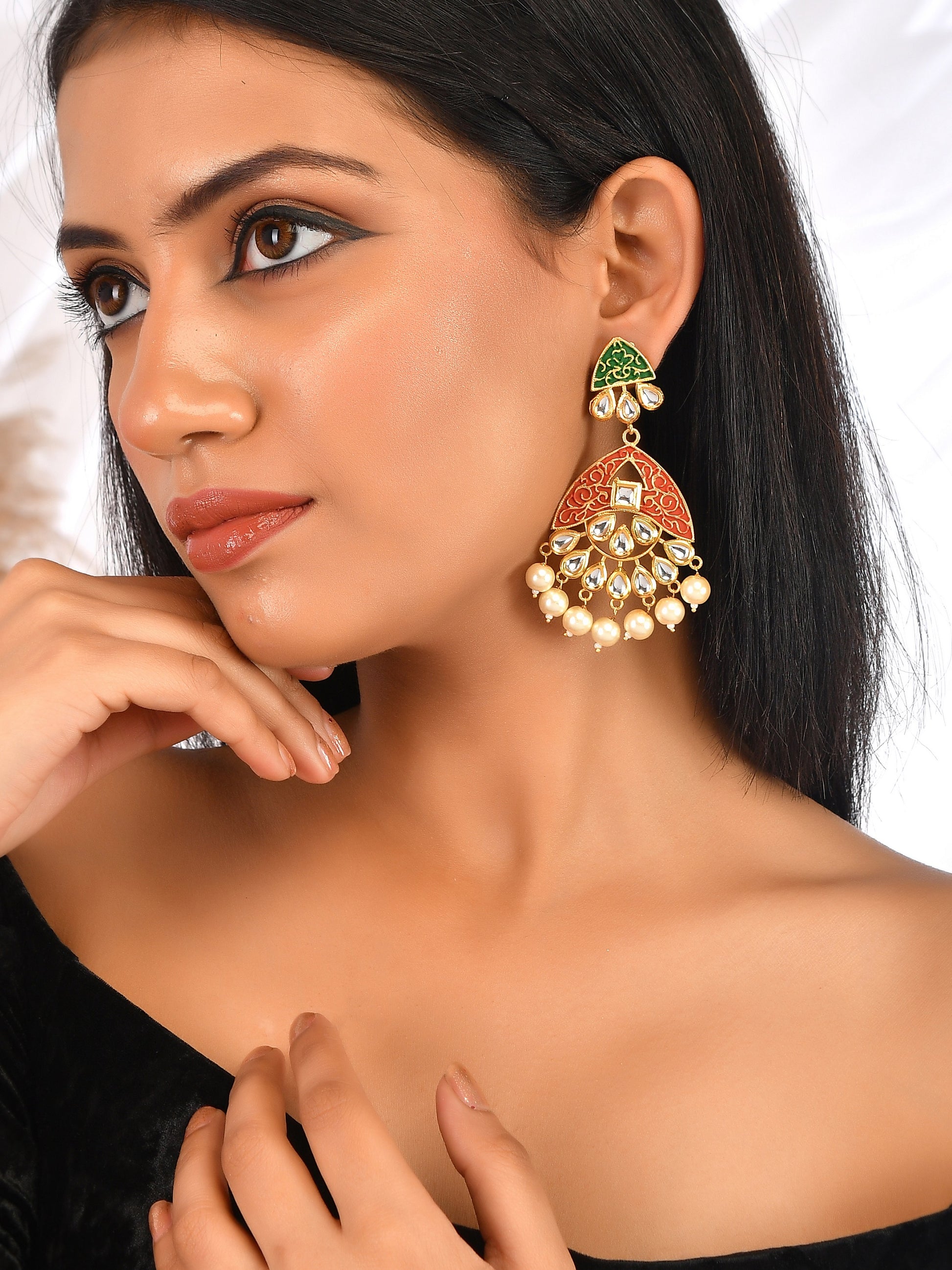 Traditional Kundan Minakari Pearl Chandbali Earrings for Women Online