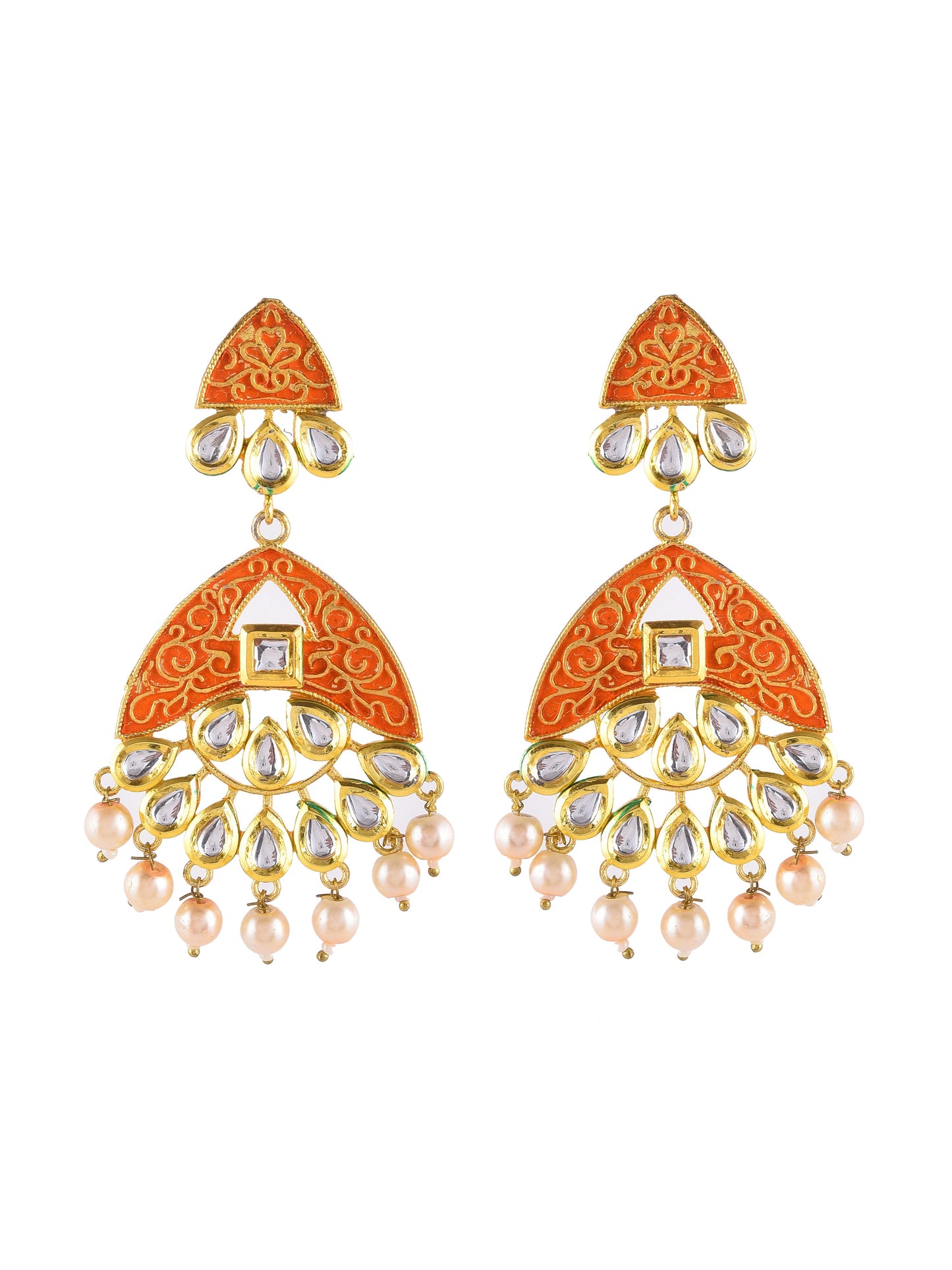 Enamelled Kundan chandbali Earrings