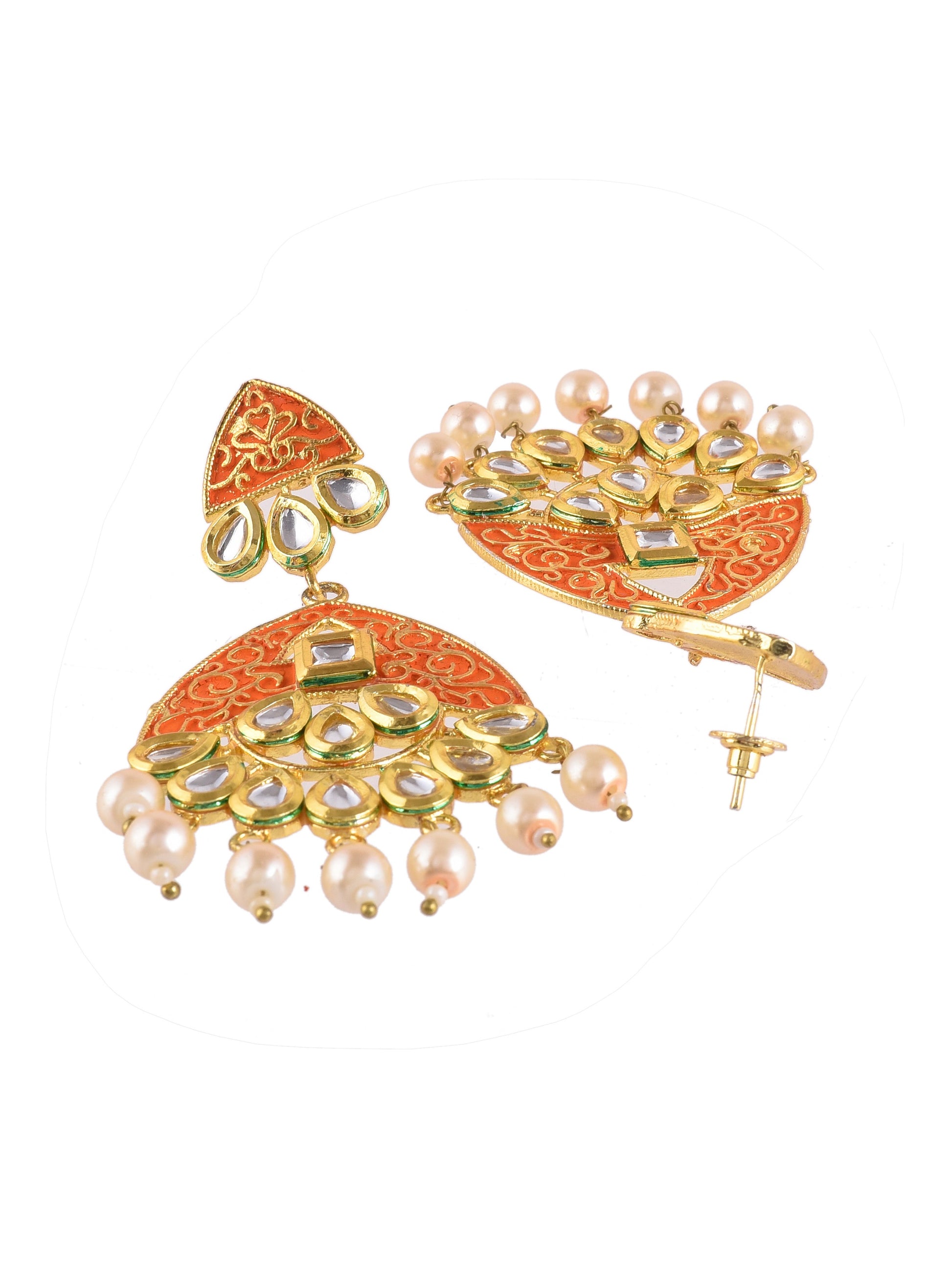 Enamelled Kundan chandbali Earrings