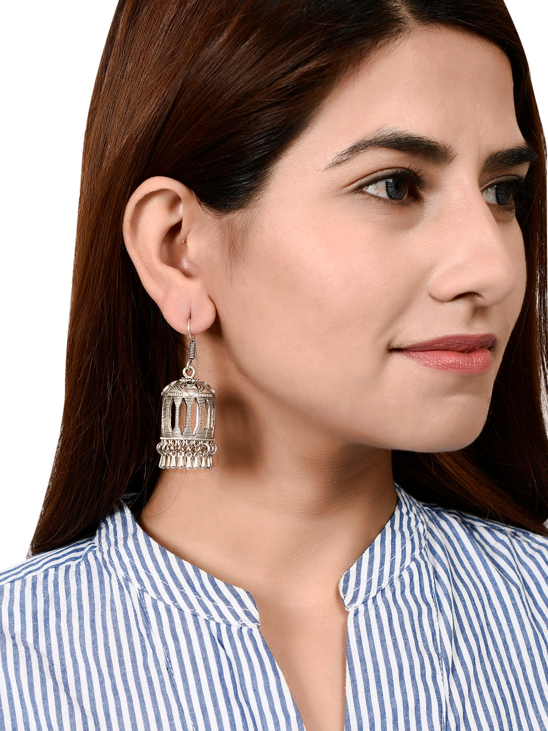 92.5 Sterling Silver Earrings Traditional Indian Oxidized Jhumkies White  Pearls Earrings