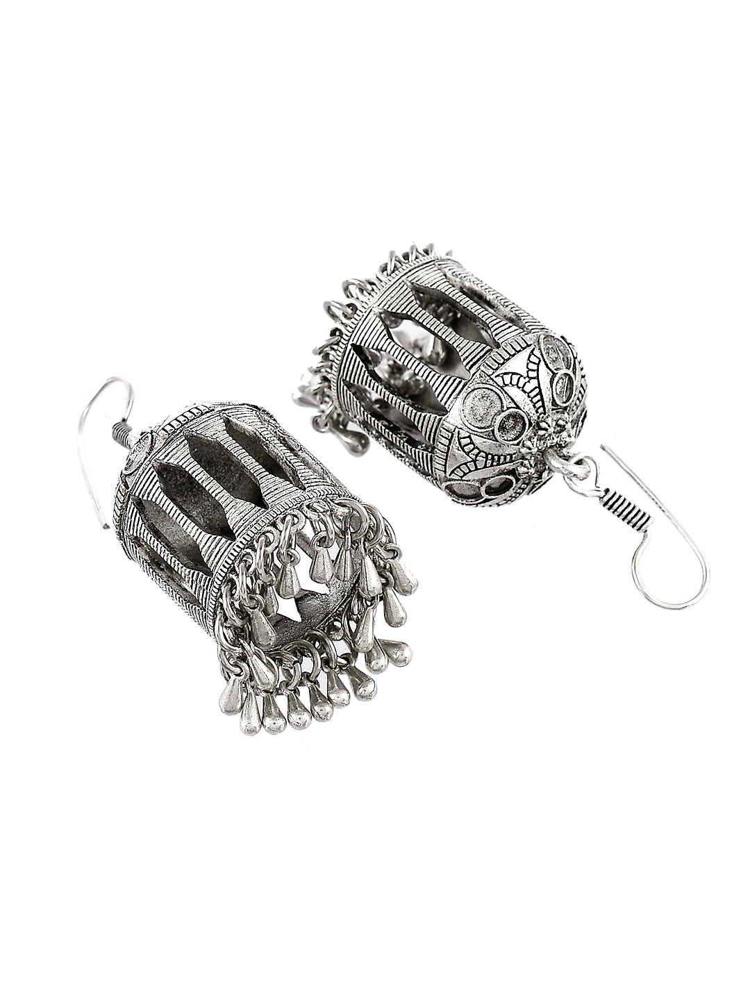 Traditional Indian Silver Plated Chandbali Jhumka Earrings Long Chandelier  — Discovered