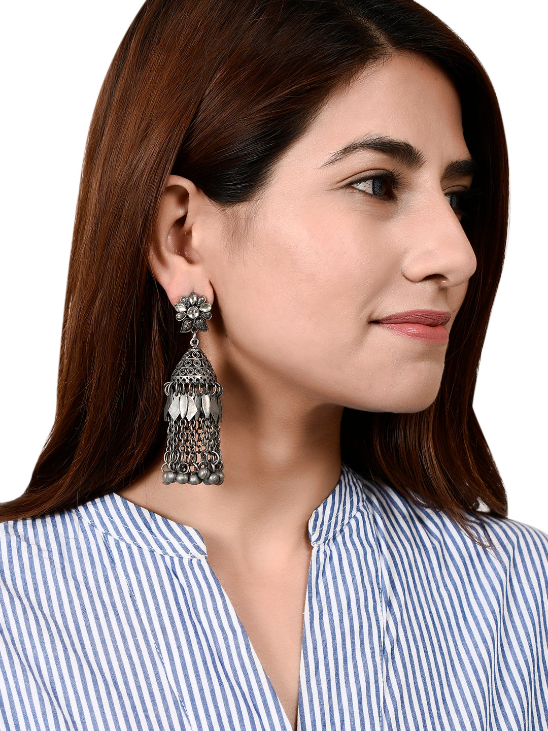Yellow Chimes Oxidised Earrings for Women Silver Oxidised Afghani