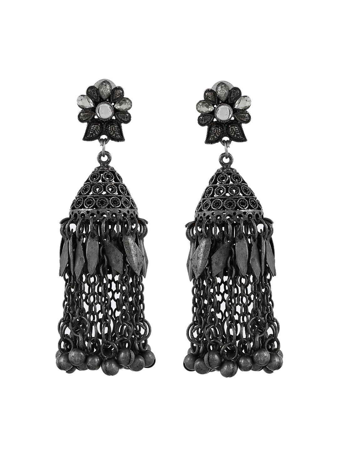 Oxidized Silver Handcrafted Afghani Jhumka Earrings for Women