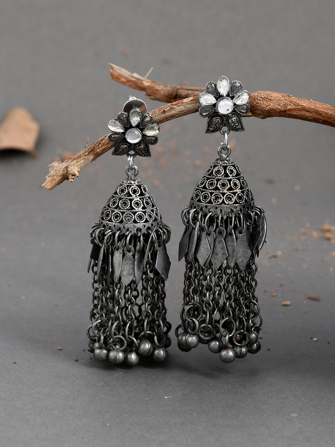 Oxidized Silver Handcrafted Afghani Jhumka Earrings for Women