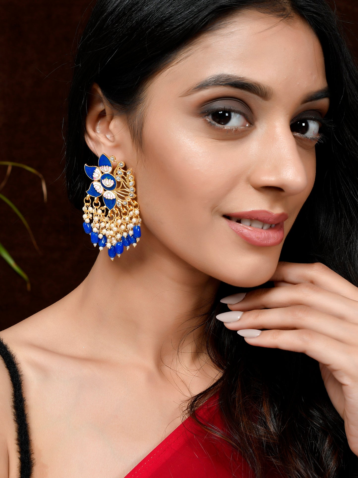 Trending Blue Kundan Studded Floral  Earrings for women /girls