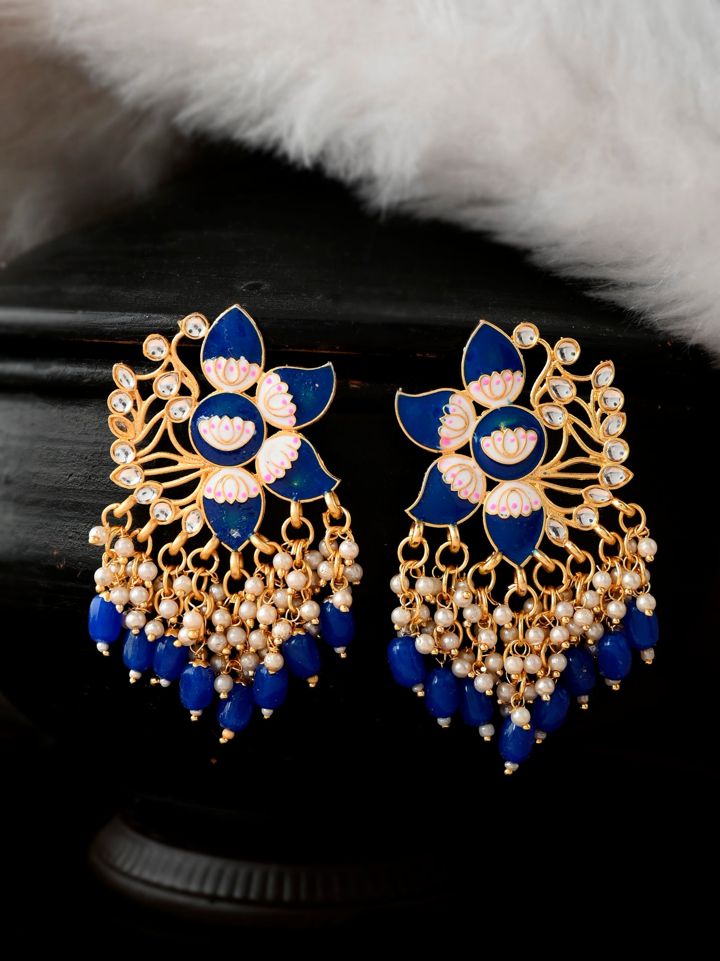 Trending Blue Kundan Studded Floral  Earrings for women /girls