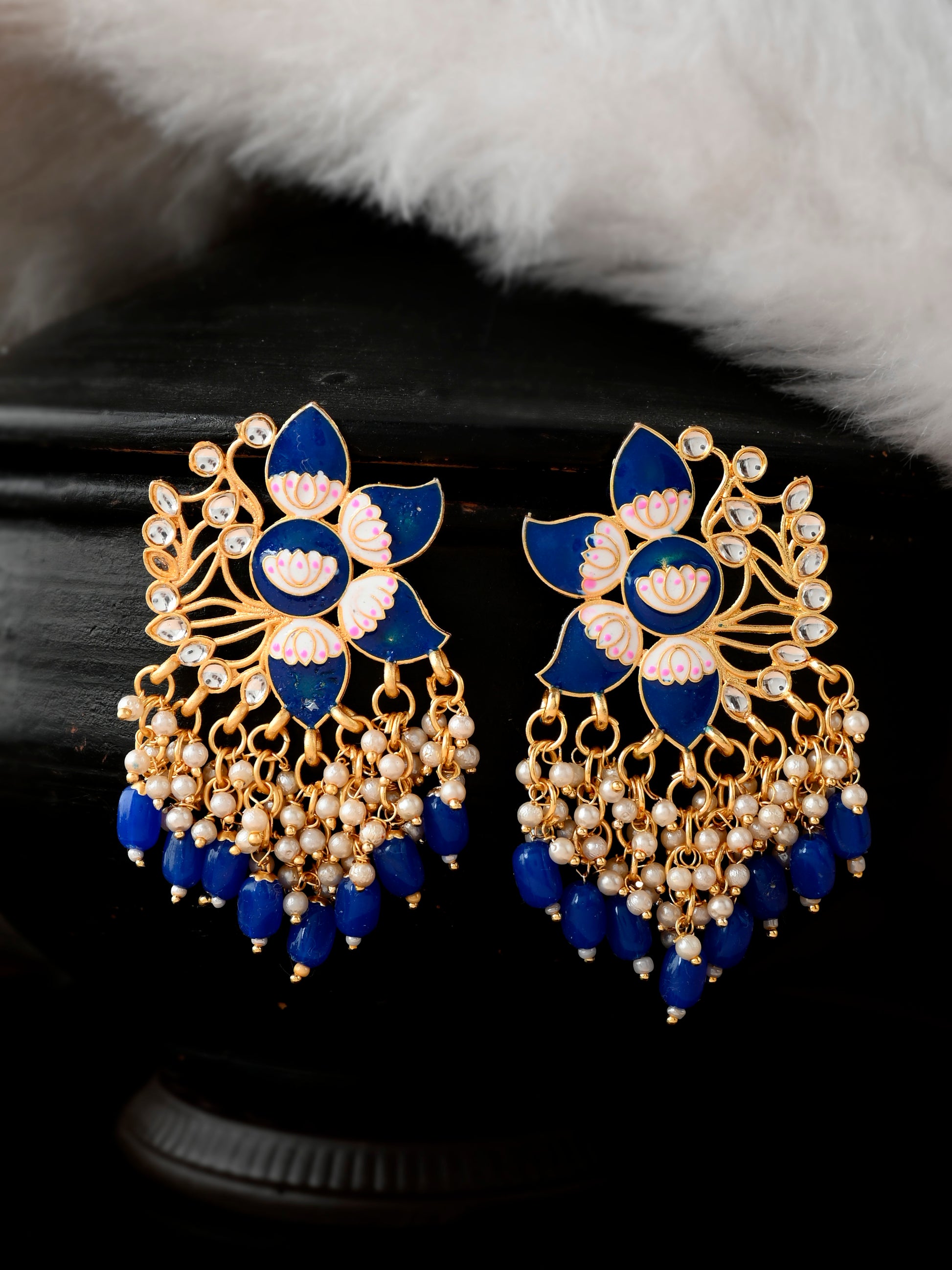 Trending Blue Kundan Studded Floral Earrings for Women /girls Online