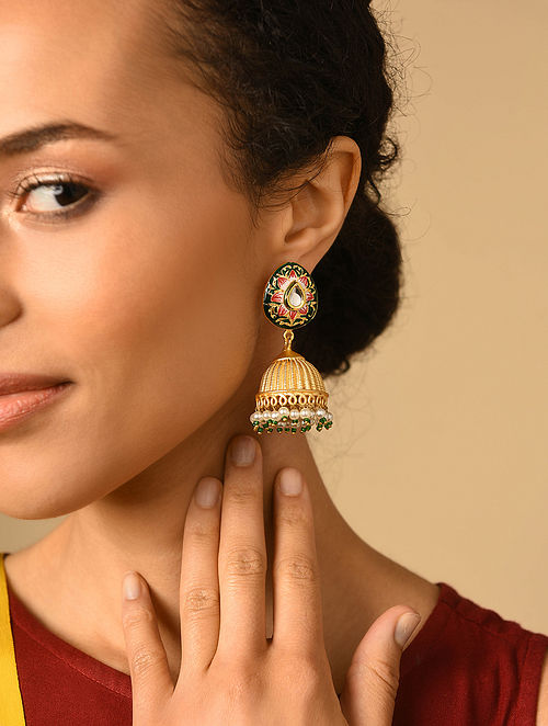 Gold Plated Enamelled Jhumka Earrings for Women Online