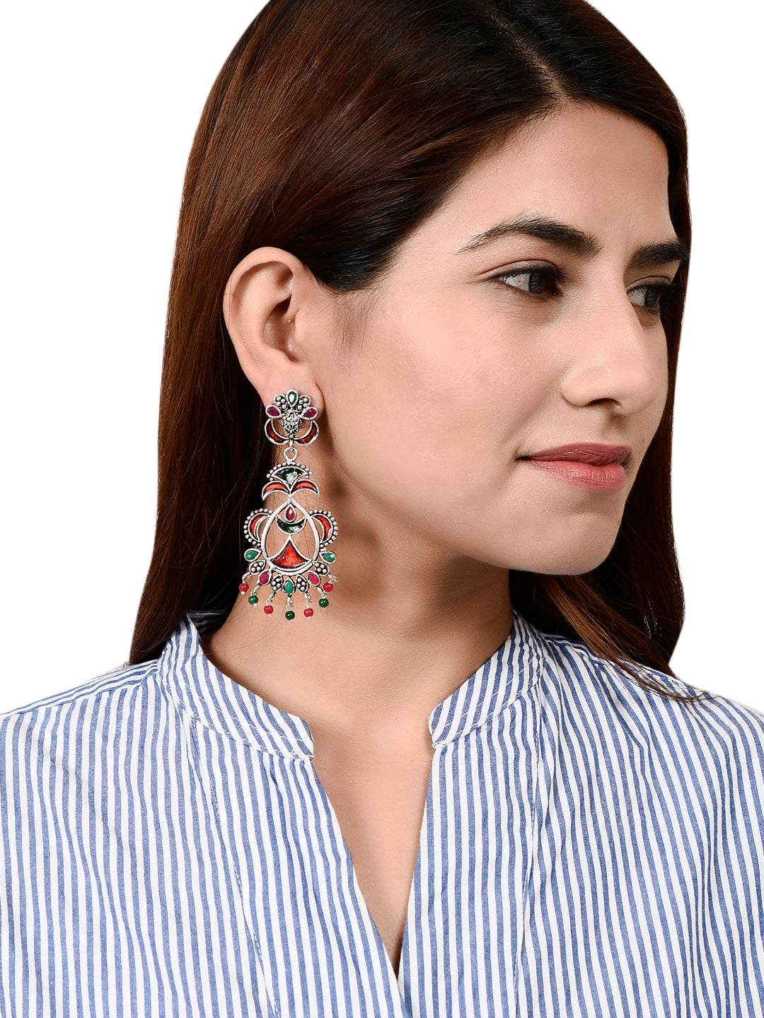 Indian Ethnic Hand Painted Oxidized Drop Earrings For Women