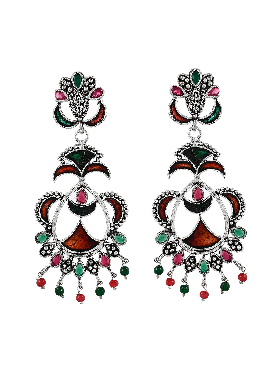 Indian Ethnic Hand Painted Oxidized Drop Earrings For Women