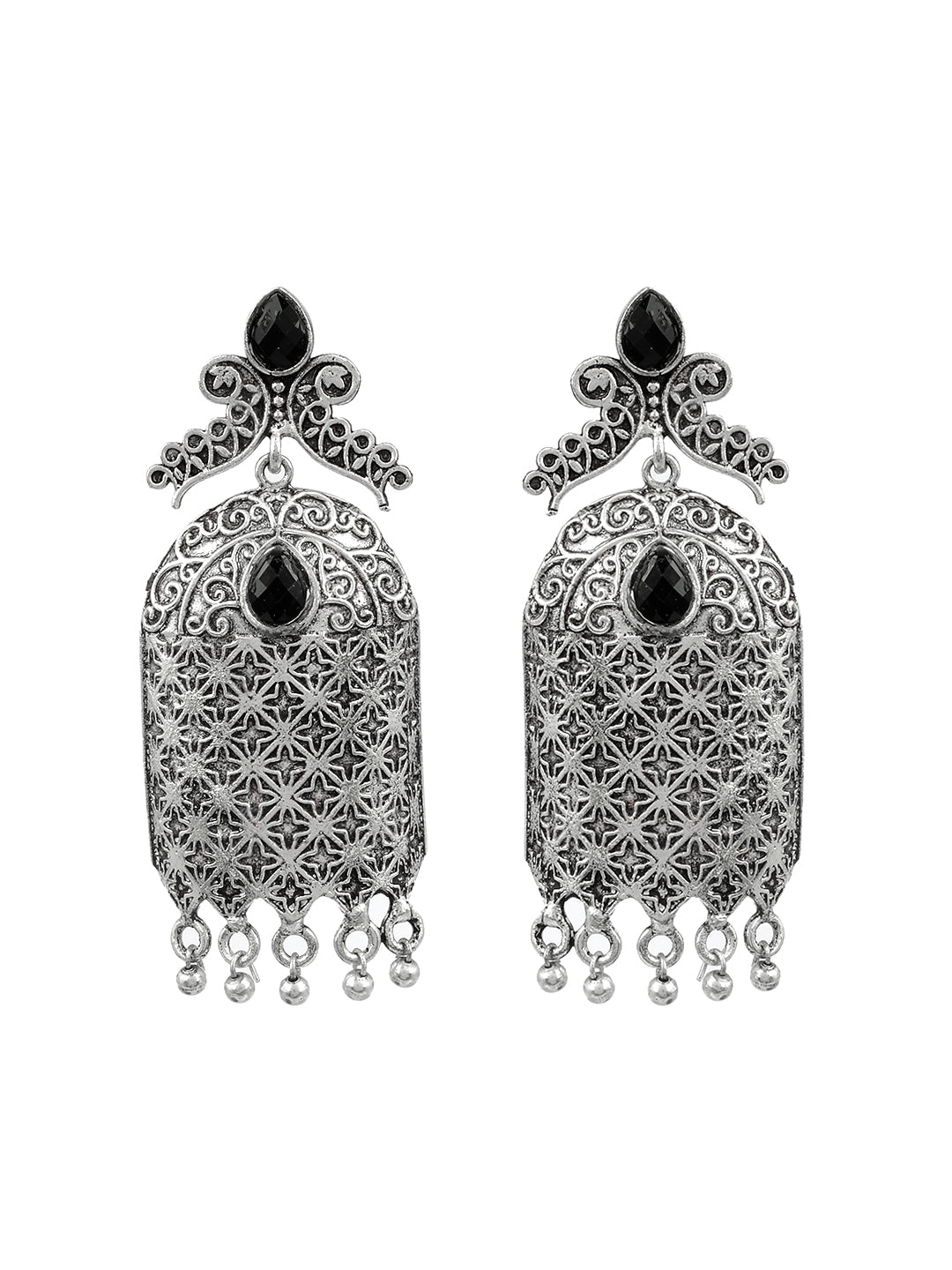 Black Oxidized Silver Tone Bollywood Style Drop Earring