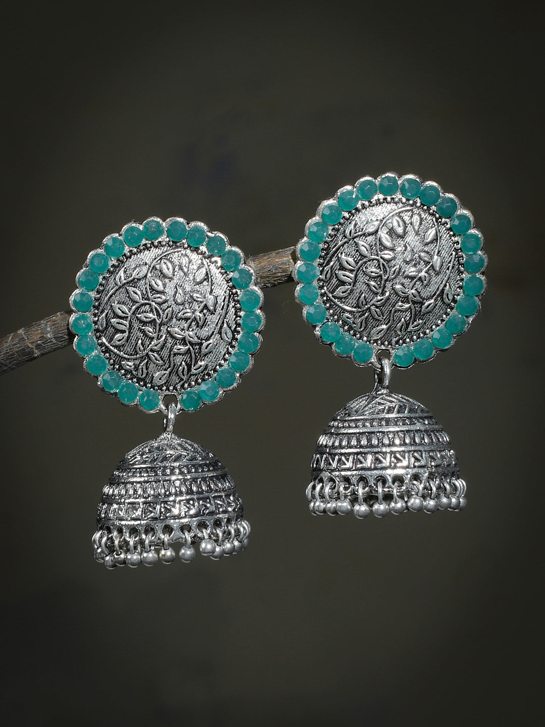 Green Oxidized Silver Jhumka Earrings for Women Online