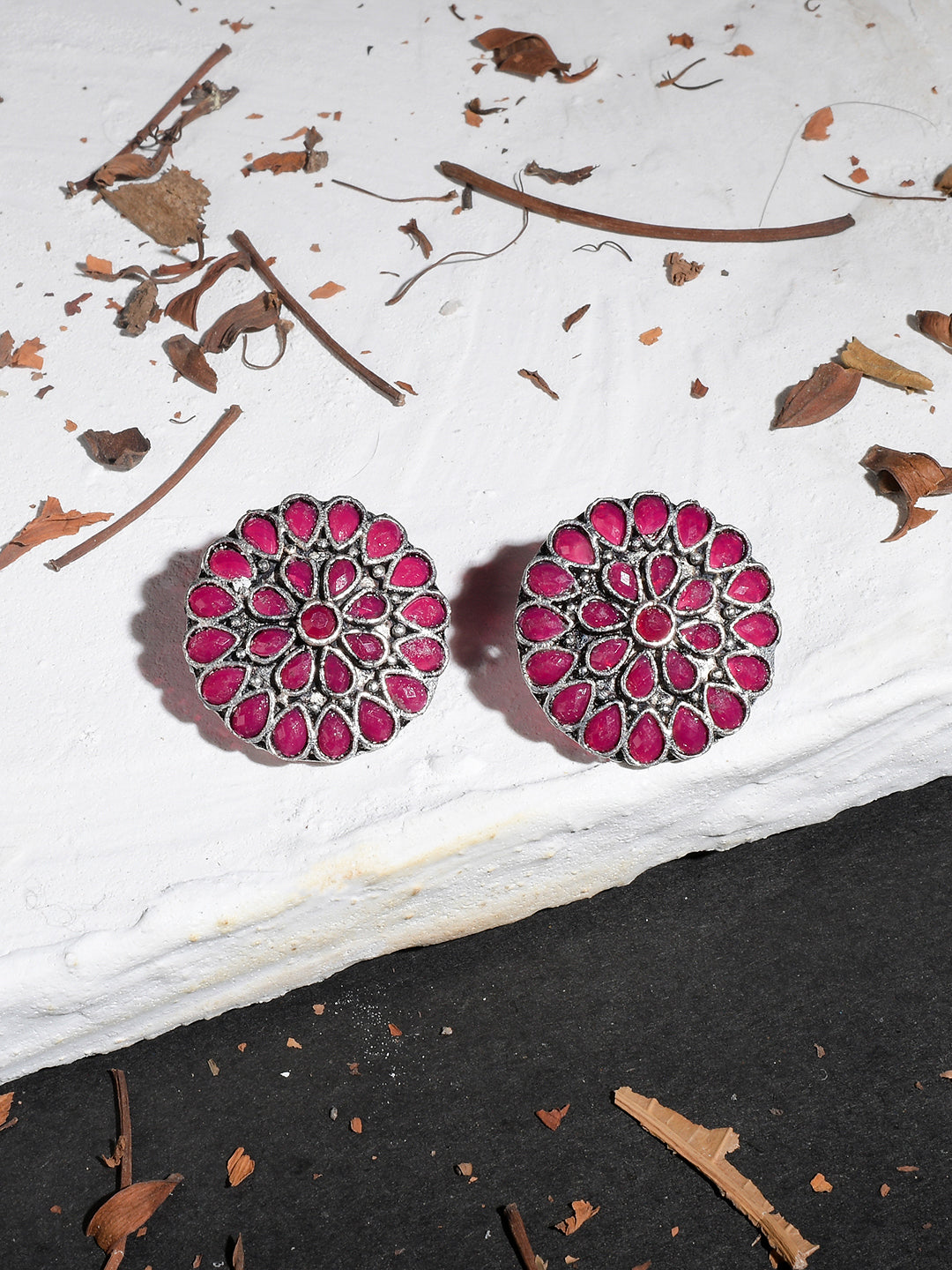Classic Pink Oxidized Stud Earrings for Women Online