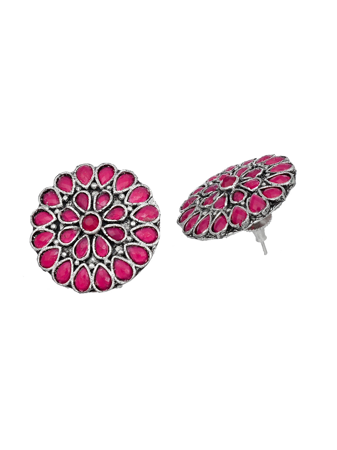 Classic Pink Oxidized Stud Earring For Women