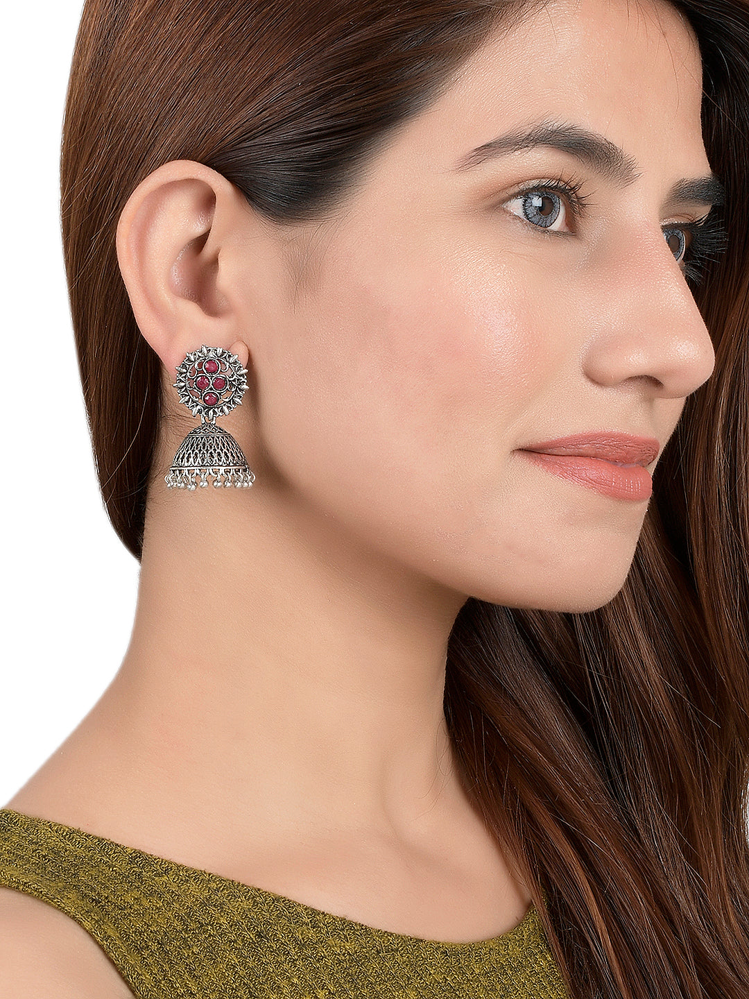 Oxidized Silverplated Jhumka Earrings For Women