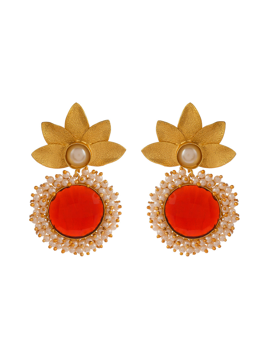 22k gold plated sterling silver white pearl & red coral designer jhumka  earrings