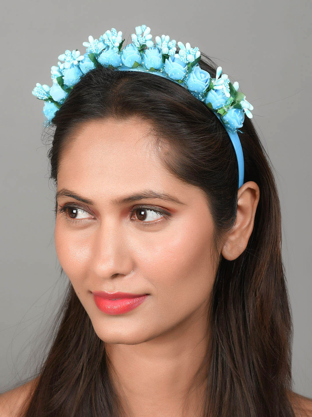Sky Blue Flower Tiara Hairband With Tic Tac Hairpin