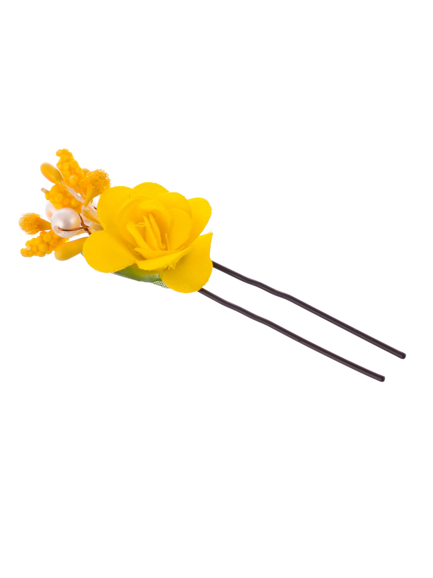 Set Of 10 Women Yellow Flower Embellished Beaded U Pins