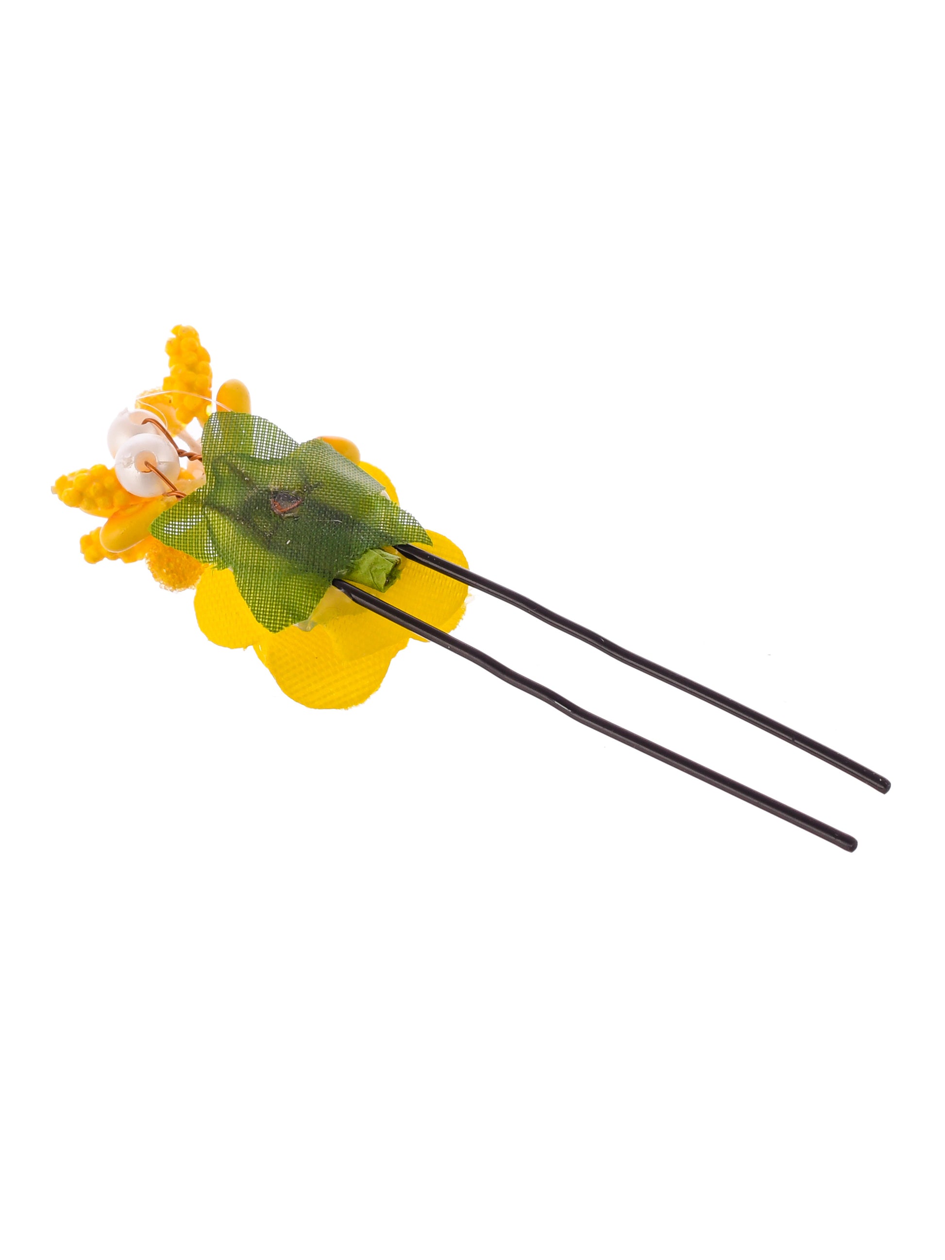 Set Of 10 Women Yellow Flower Embellished Beaded U Pins