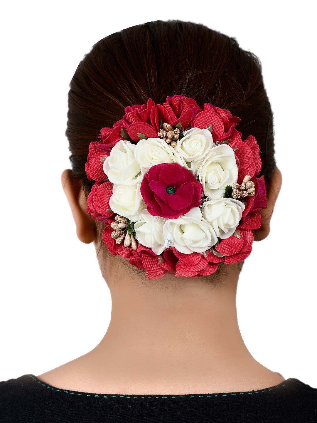 Red White Floral Hair Bun Cover
