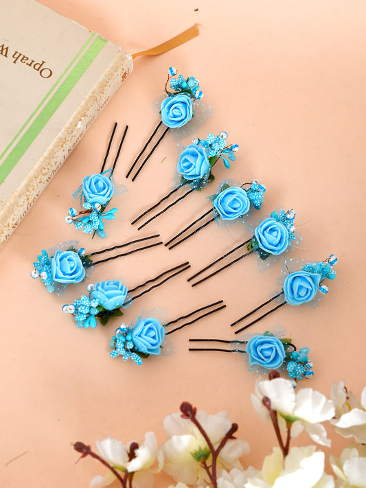 Blue Flower Juda Pin Hair Accessories